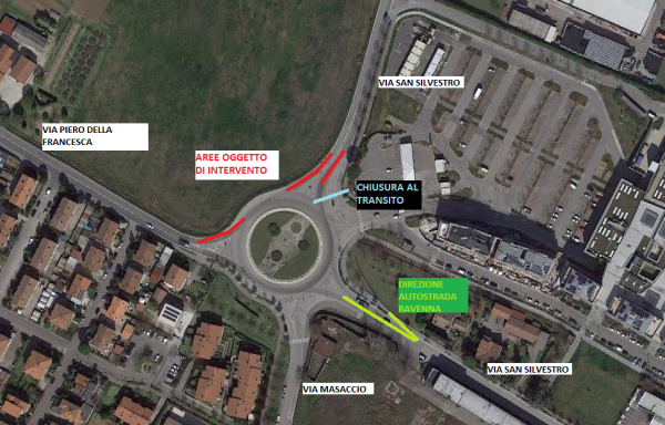 Modifiche alla viabilità per lavori nella rotatoria tra  via San Silvestro, Piero della Francesca e via Masaccio, 21-23 marzo 2022