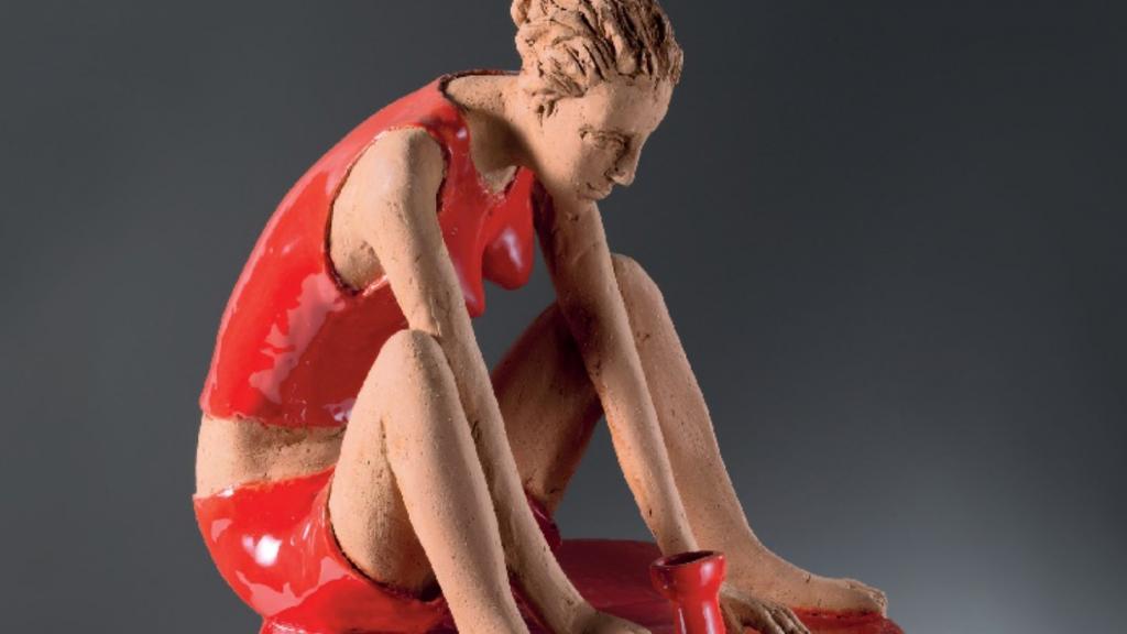 dettaglio di un'opera di Alberto Mingotti con figura femminile