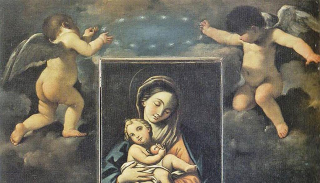 particolare con angeli e Madonna con bambino dell'opera del Guercino